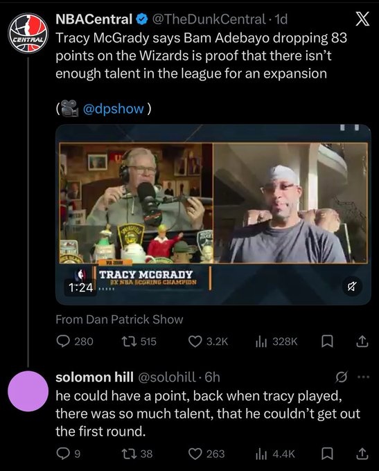 希尔回击麦迪扩军论：你当年天才遍地也过不了首轮