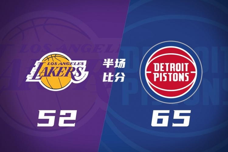 湖人半场落后活塞13分 詹姆斯5投0中仅靠助攻串联